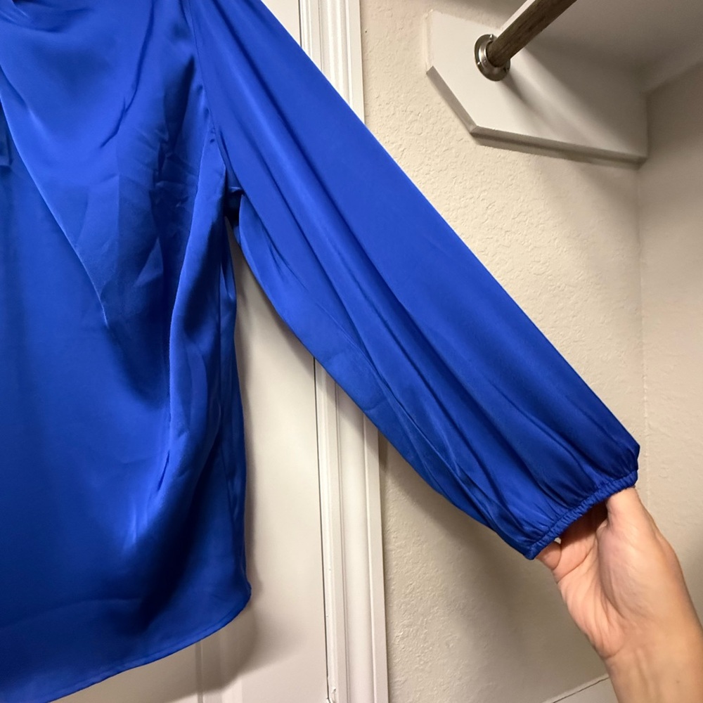 Grace Karin Royal Blue Satin Twist Neck Blouse | Loose Fit | NWT - Picture 4 of 7